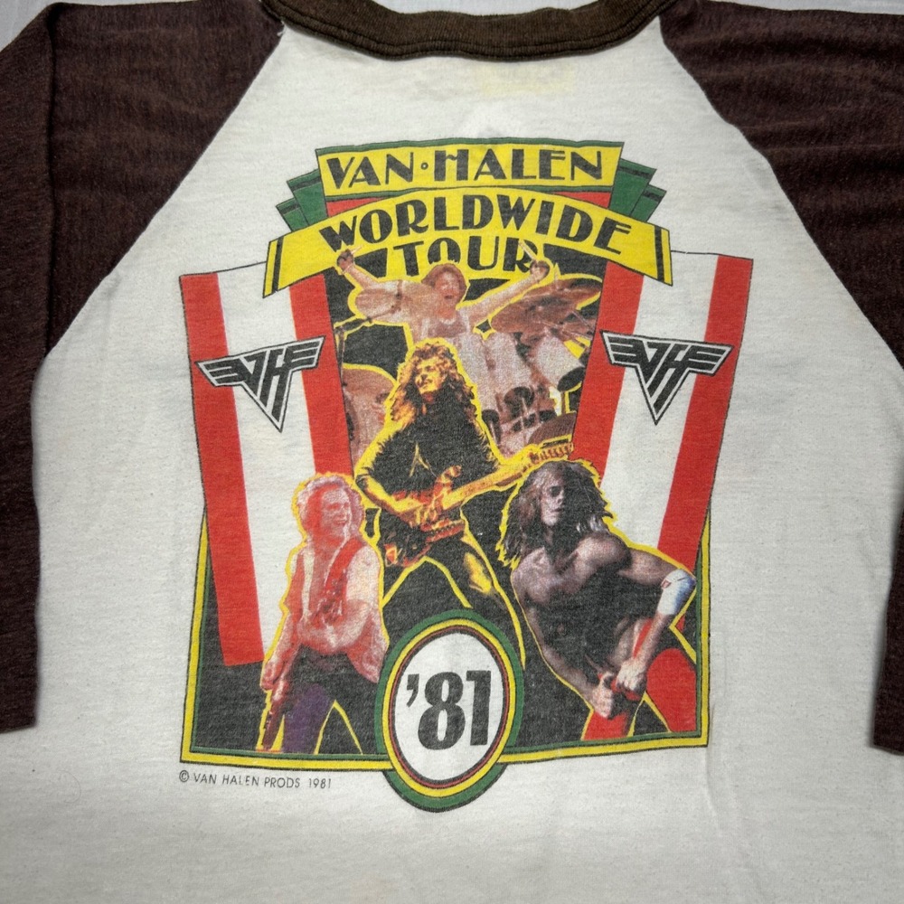 Vintage 1981 Van Halen Worldwide Tour Raglan T-Shirt Brown Cream 3/4 Sleeve Med - Picture 3 of 10
